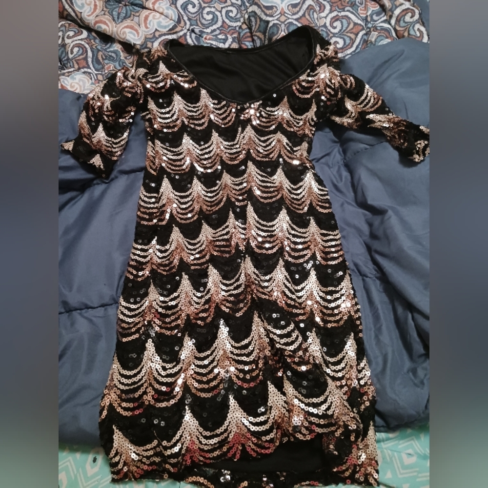 Short Gold and Black sequin dress